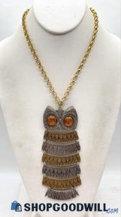 PARK LANE Gold & Silver Tone Articulated Owl Statement Necklace