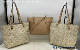 Lot of 3 items including Michael Kors Tan White Beige Tote Womens Leather