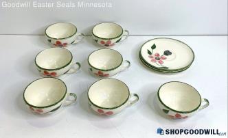 10PC Blue Ridge Southern Pottery Skyline Pinkie Floral Tea Cups & Saucer Plates