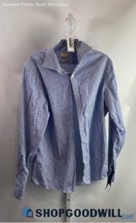 Michael Kors Men's Pale Blue/White Striped Long Sleeve Button Down sz 16x34/35