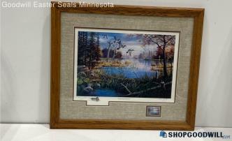 Ken Zylla Faux Signed "Leaving Home" Framed 1989 Stamp Commemorative Print