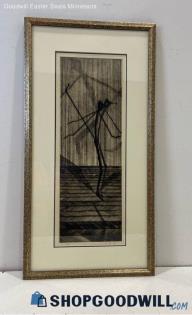 "On Stage" Matted &Framed Silhouette Engraving Print 2/6 Signed 11/76