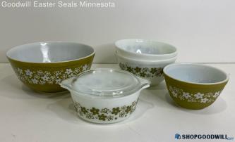 Vtg Pyrex 5pc 'Spring Blossom Green' Mixing Bowls Set #'S 403 402 402 472 401