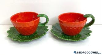 4PC Italy Strawberry Tea Cups & Saucer Plates