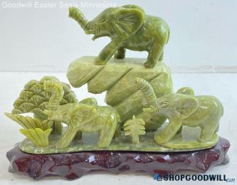 Green Jade Elephant Sculpture Statue Carvings Hardstone