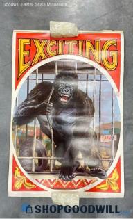 "Exciting" Kraft VTG Litho 25"x38" Gorilla Circus Advertisement 2-Sided Poster