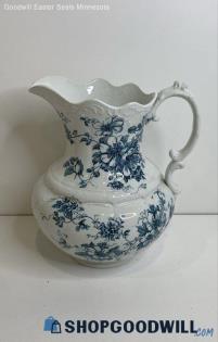 Colonial Pottery Stroke England Nancy Blue Floral Large Pitcher Jug