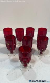 8pc Art Glass Drinkware Footed Glasses Goblets Serving Appear Hand Blown Red