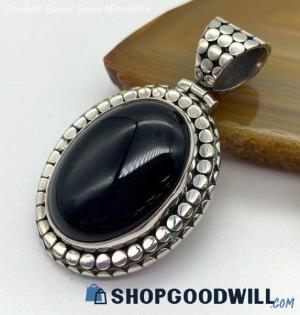 .925 Large Black Onyx Cabochon Southwest Style Pendant 13.73 grams