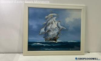 K. MacGerben Signed 16x20" Framed Galleon Ship Sailing Nautical Canvas Painting