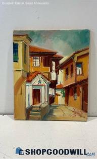 10x12" Signed 2005 Stretched Canvas European Cityscape Painting