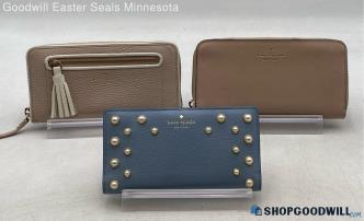 Lot Of 3 Kate Spade Beige/Delphite Blue Studded Leather Wallets Handbags/Purses