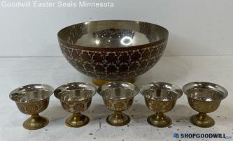 6pc Brass Like Large Bowl & Dessert Cups