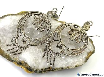 .925 Vintage Filigree Art Deco Sterling Dangle Earrings 7.53g