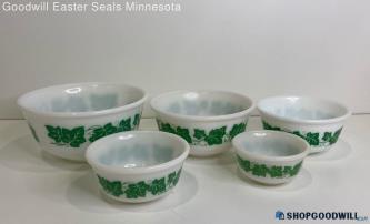 Vintage Hazel Atlas Green Ivy 5pc Mixing Bowls Set