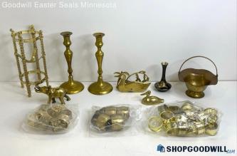 9LBS Lot Assorted Metal Brass Decor Items - Napkin Holders, Figurines & More