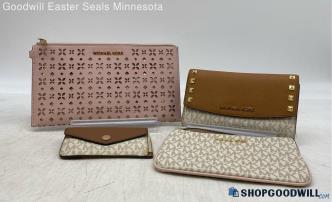 Lot of 4 Michael Kors Pink White Brown Wallet Womens Coated Canvas Leather