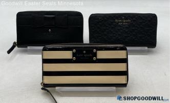 Lot Of 3 Kate Spade Black/Cream Leather Striped/Embossed Wallets Handbags/Purses