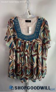 NWT Lane Bryant Women's Magenta/Teal Chiffon Layer Square Neck Peplum Top Sz 18