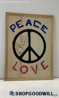 JAC Signed Original Framed "Peace & Love" Peace Sign+Open Hand Drawing Word Art