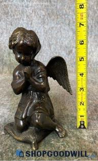 7" Vtg Bronze Metal Tone Praying Winged Angel Child Sculpture Figurine Art Decor