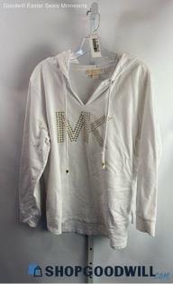 Michael Kors Women's White/Gold Studded Logo V Neck Hoodie - Sz 1X