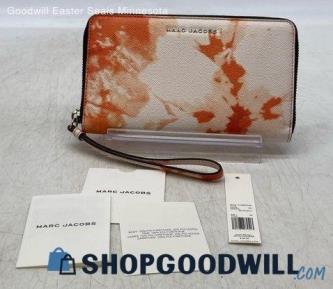 Marc Jacobs White Orange Wallet Womens Pebbled Leather Handbag Purse