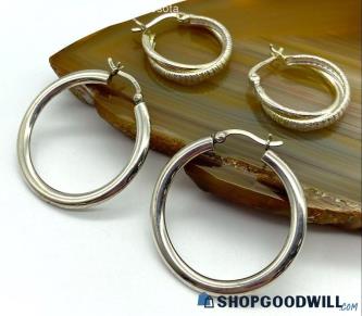 .925 Large and Small Sterling Hoop Earrings (2 Pairs) 5.78 grams