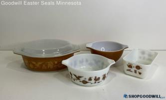 Vintage Pyrex 5pc Early American Casserole Dish & Cinderella Mixing Bowls + More