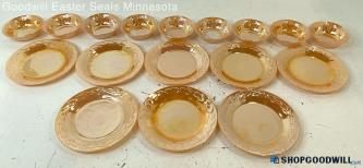 17pc Fire-King Peach Luster Laurel Leaf Dinnerware Plates & Bowls