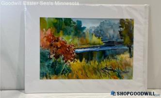 Nels Femrite Signed 20x28" Matted Watercolor Landscape Scene Painting w/Bio