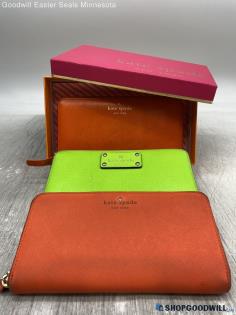 Lot of 3 items Kate Spade Orange/Green Wallet Womens Leather Handbag/Purse