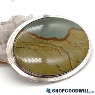 .925 Signed MORNINGSTAR Oval Jasper Brooch/Pendant 32.11g