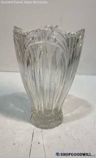 Vintage Glass Crystal Vase 9" Scalloped Edges Line Design