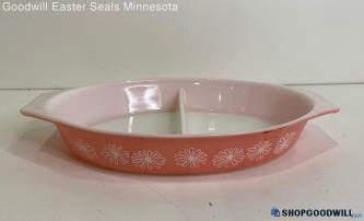 Vintage Pyrex 'Pink Daisy' 1 1/2qt. Divided Casserole Dish