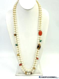 MIRIAM HASKELL Natural Stone Faux Pearl Necklace