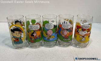 5pc Vintage Flintstones Snoopy Peanuts Drinking Glasses Cartoons