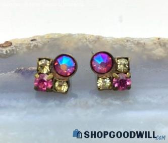 SORRELLI Pink and Yellow Rhinestone Stud Earrings