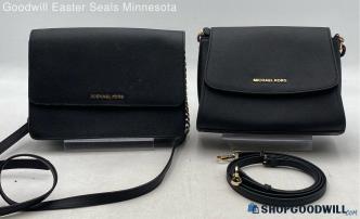 Lot Of 2 Michael Kors Black Saffiano Leather Flap Crossbody Handbags