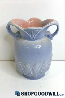 Vintage Red Wing Pottery #930 Double Handled Blue & Pink Interior Lotus Urn Vase