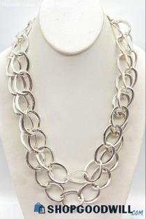 Large TRIFARI 2-Row Oval Link Silver Tone Necklace