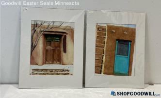 Pair Bradley Hoback Signed Matted 11x14" Watercolor Entryway Door Prints