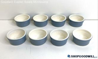 Set Of 8 Cermer Ceramic Pastel Blue Ramekin Cups