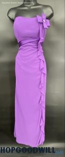 Modern Maids Women's Purple Strapless Ruffle Detail Column Formal Dress