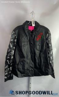 NWT Torrid Women's Black Faux Leather Doodle Rose Patch Fashion Coat Sz 2X