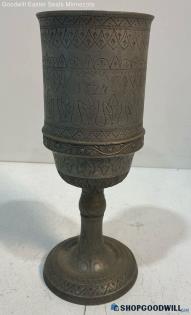 Metal Chalice Engraved Silver-Tone Floral Leaf Pedestal Renaissance