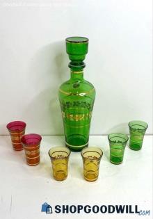 6PC Italy Color Shot Glasses W/ Decanter Bottle