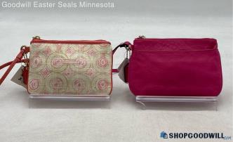 Lot Of 2 NWT Coach Fuchsia Pink Signature Swirl Canvas/Leather Wallets/Wristlets