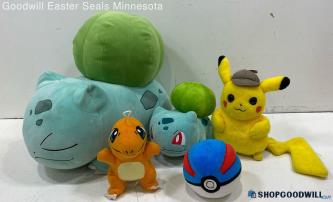 5 Pokemon Plush Toys 16"& 8" Bulbasaur/Pikachu/Charmander & Poke Ball