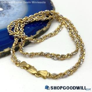 18K Two Tone Gold Bar & Ball Braided Chain Necklace